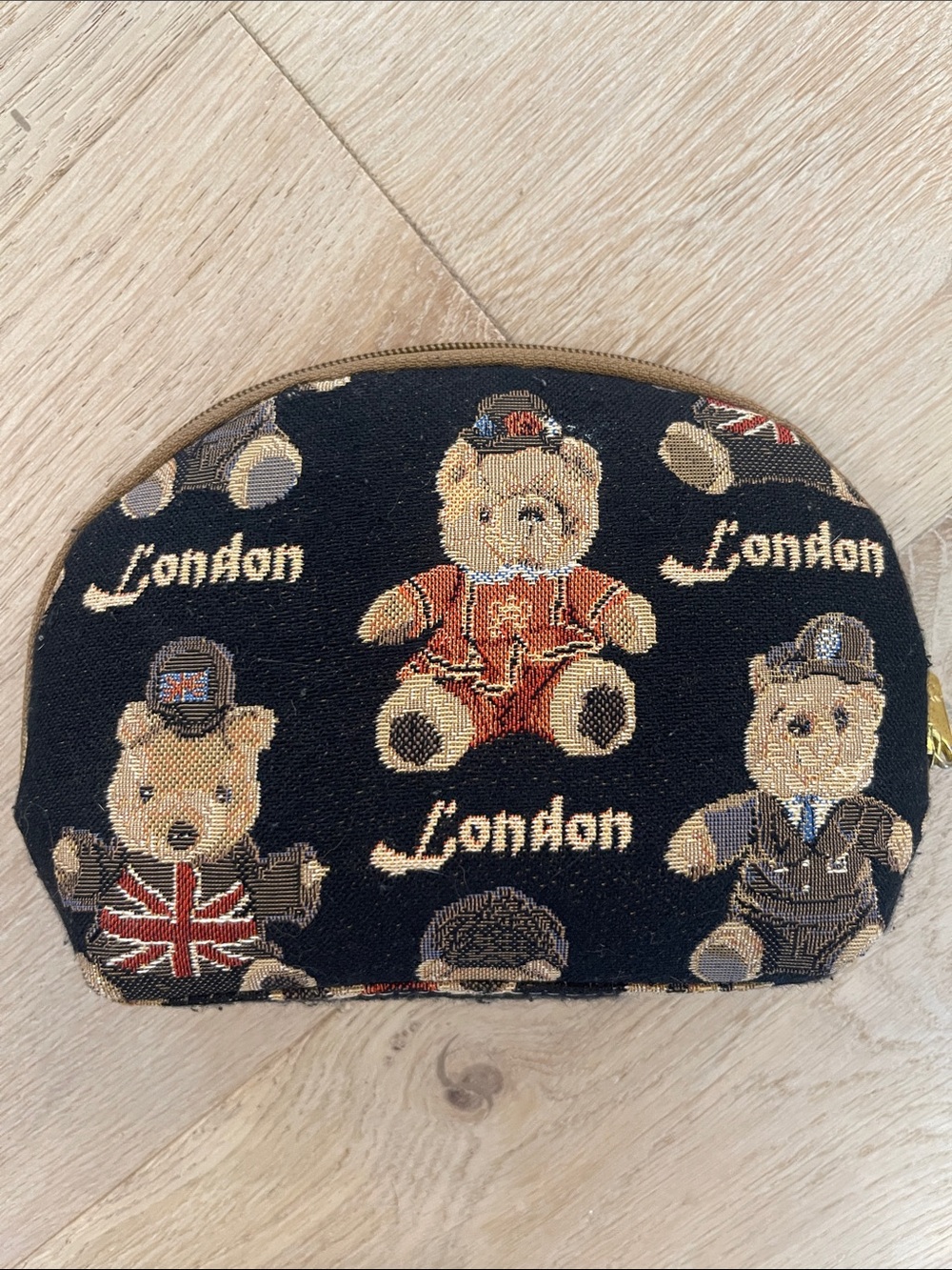 London Teddy Bear Tapestry Black Cosmetic Pouch